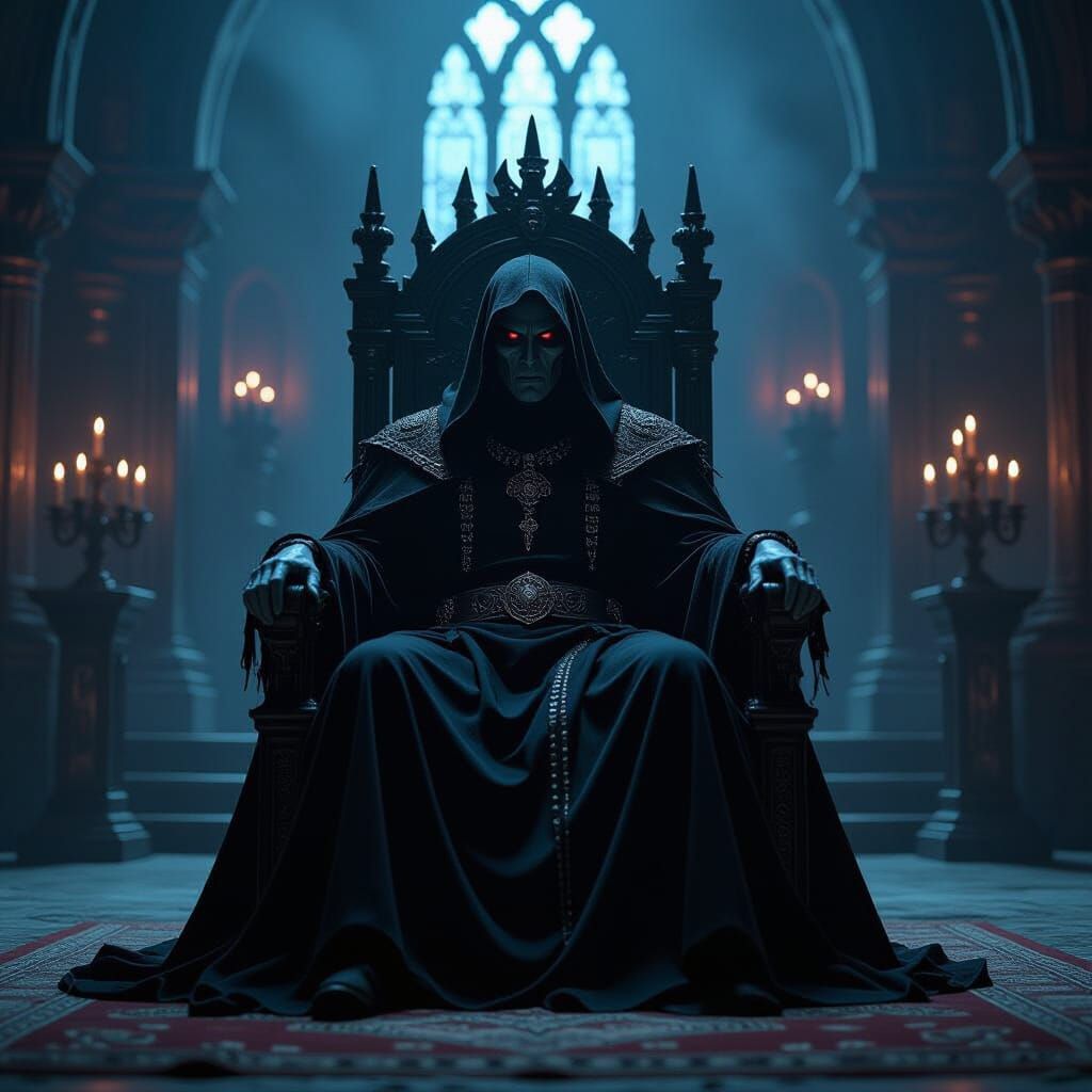 Vampire Lich Lord on Throne, Cinematic Film Still