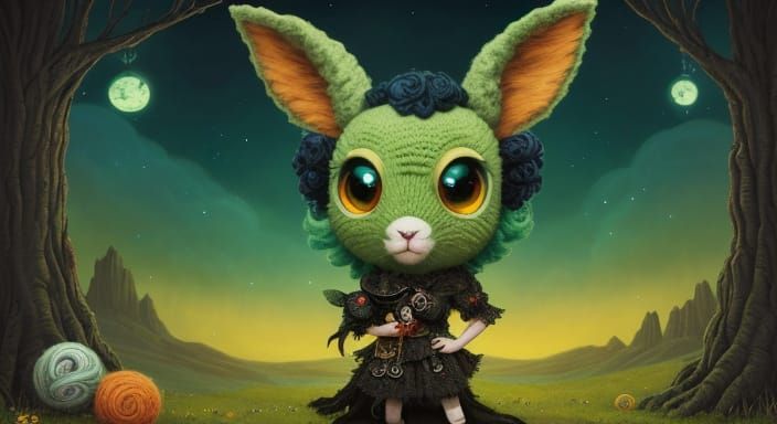 Surprised Lamb with Green Mohawk in Whimsical Fairytale