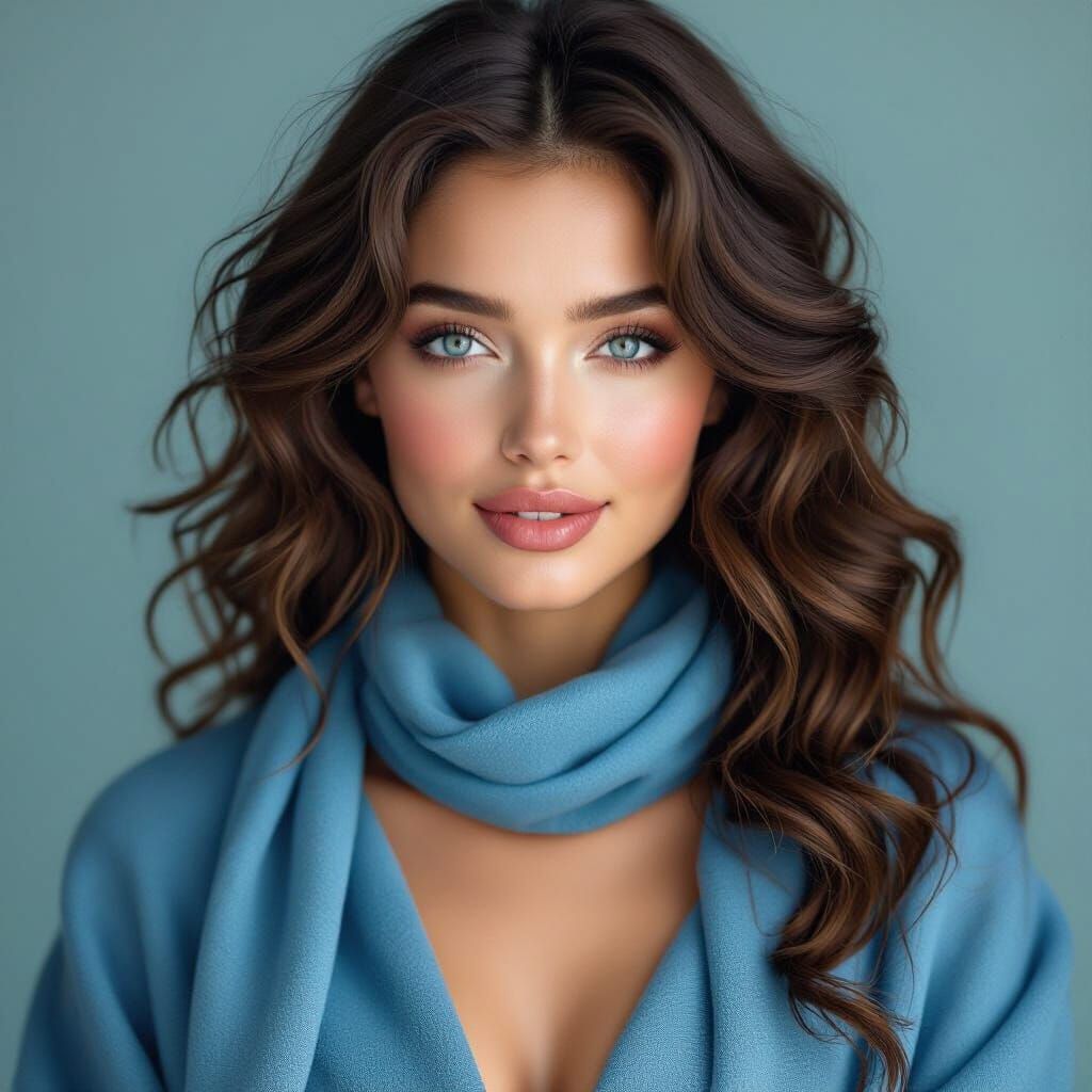 Portrait of a Beautiful Woman with Blue Eyes