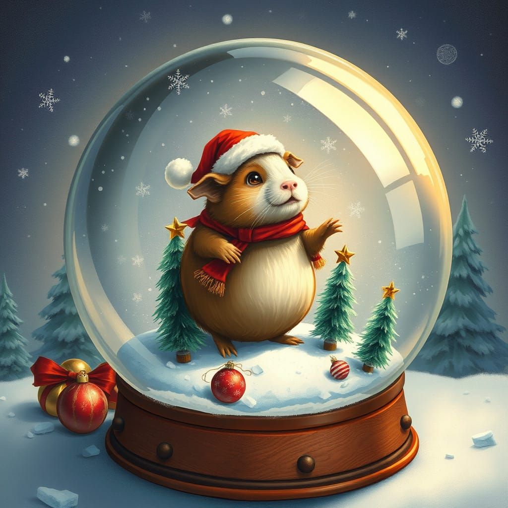 Whimsical Christmas Scene with Majestic Snow Globe and Cocho...