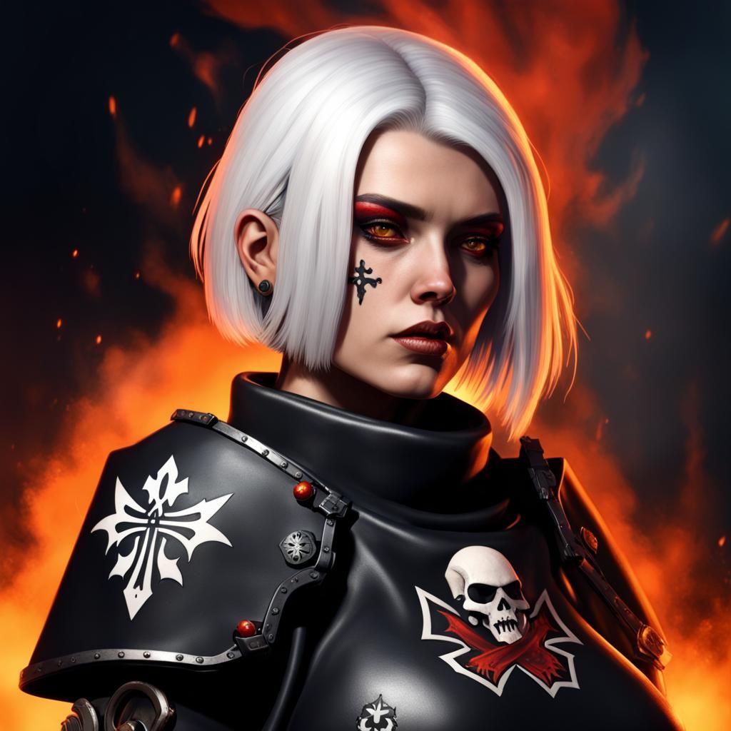 Badass Woman Warrior with White Hair