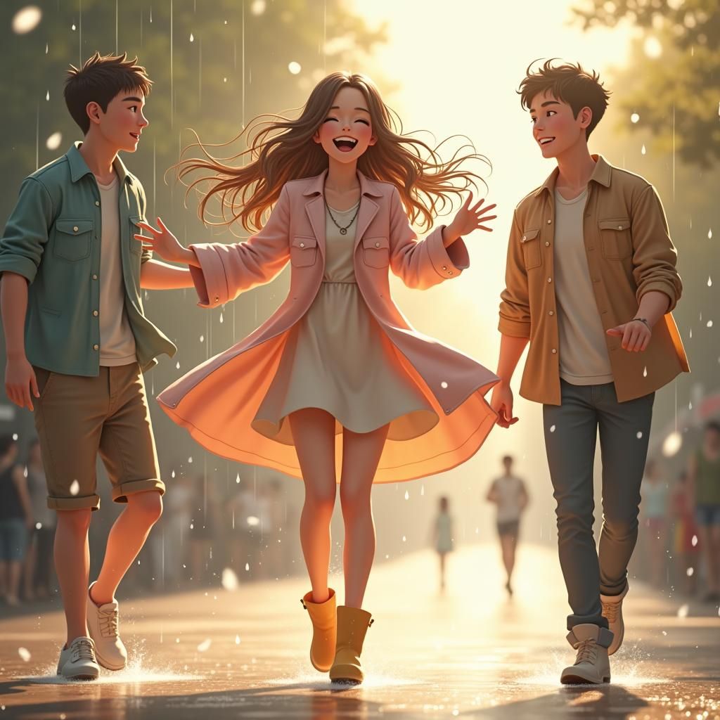 Joyful Rain Dance in 3D Anime Style