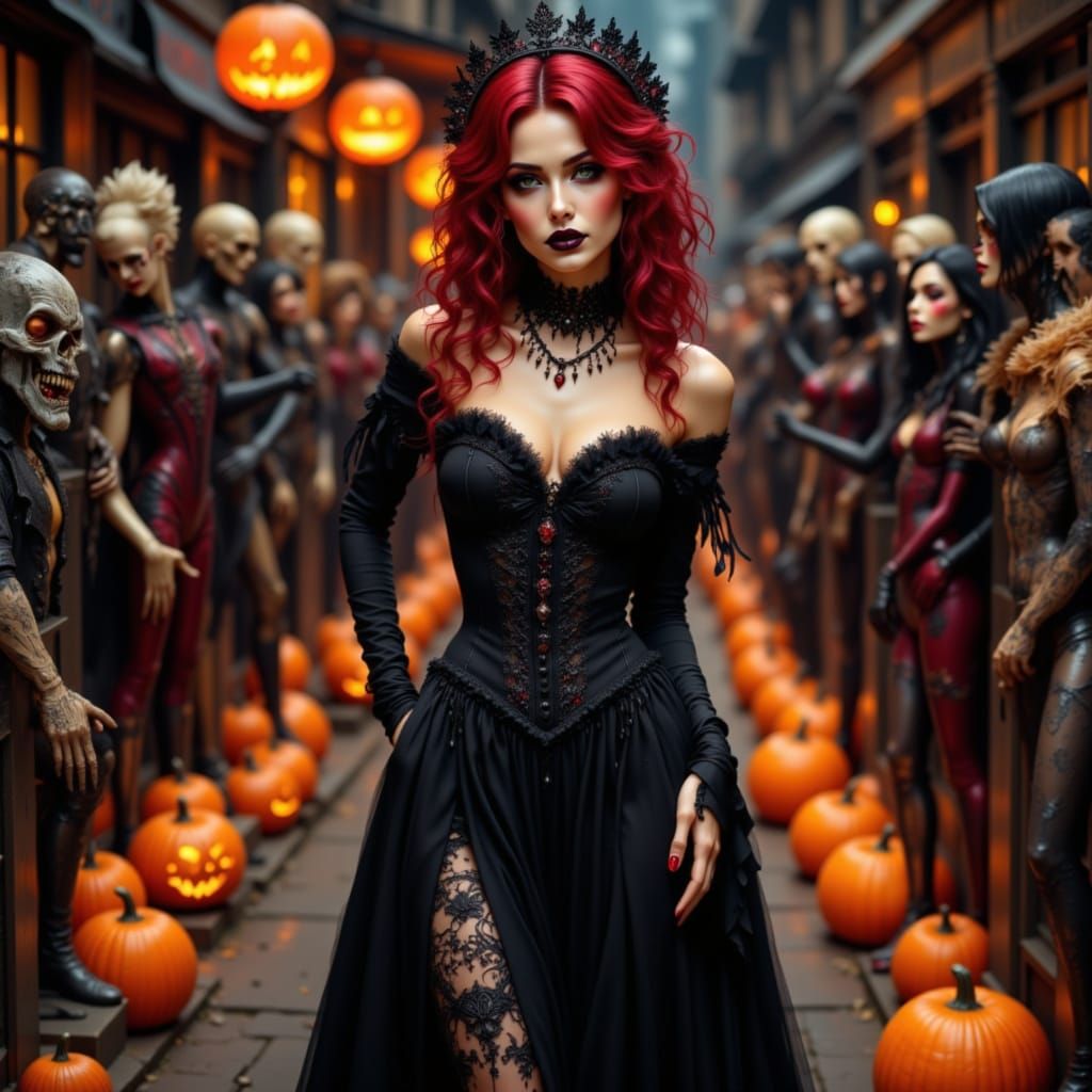 Ravenlit Elegance: Woman in Vampirella Costume