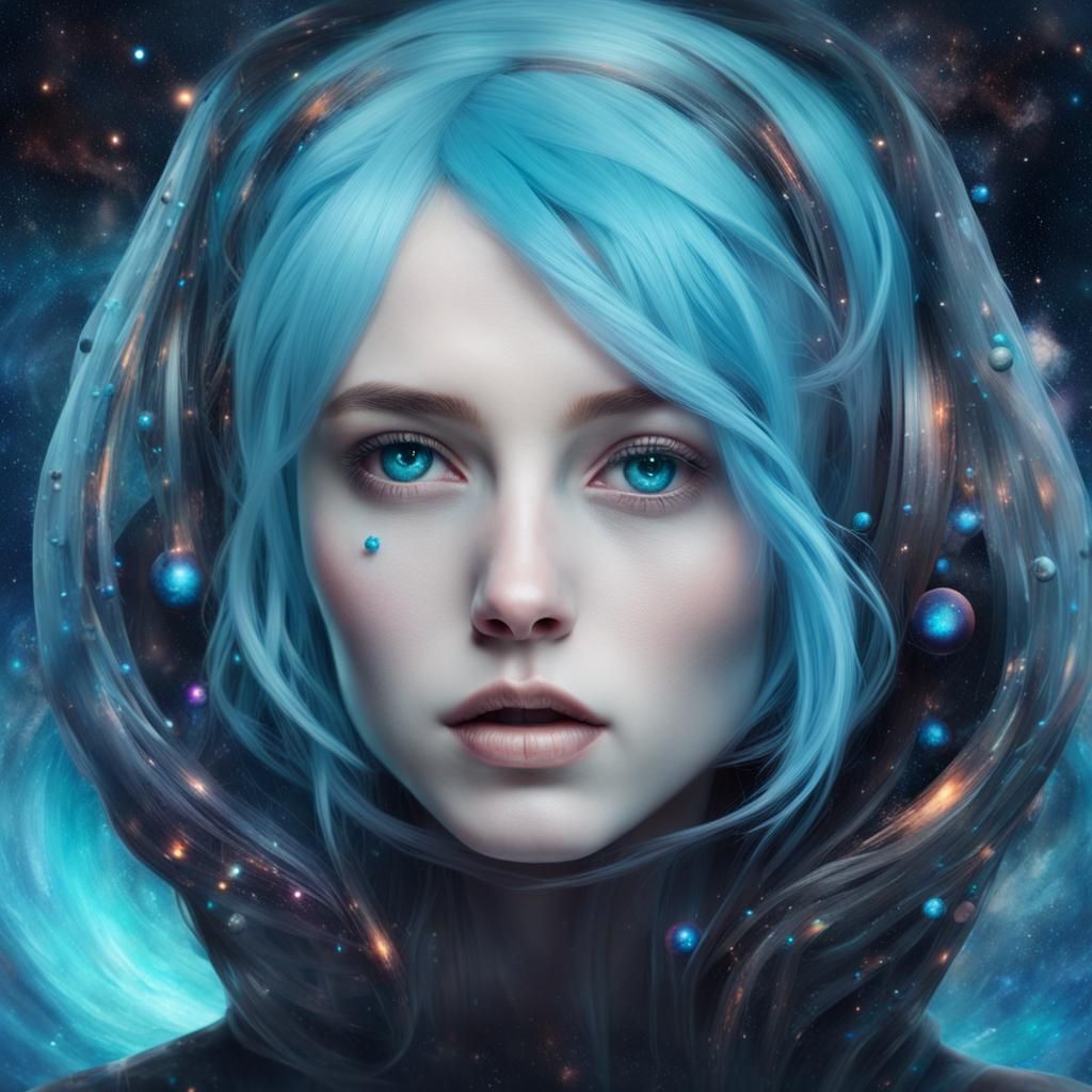 Enchanting Galactic Artist Girl Portrait