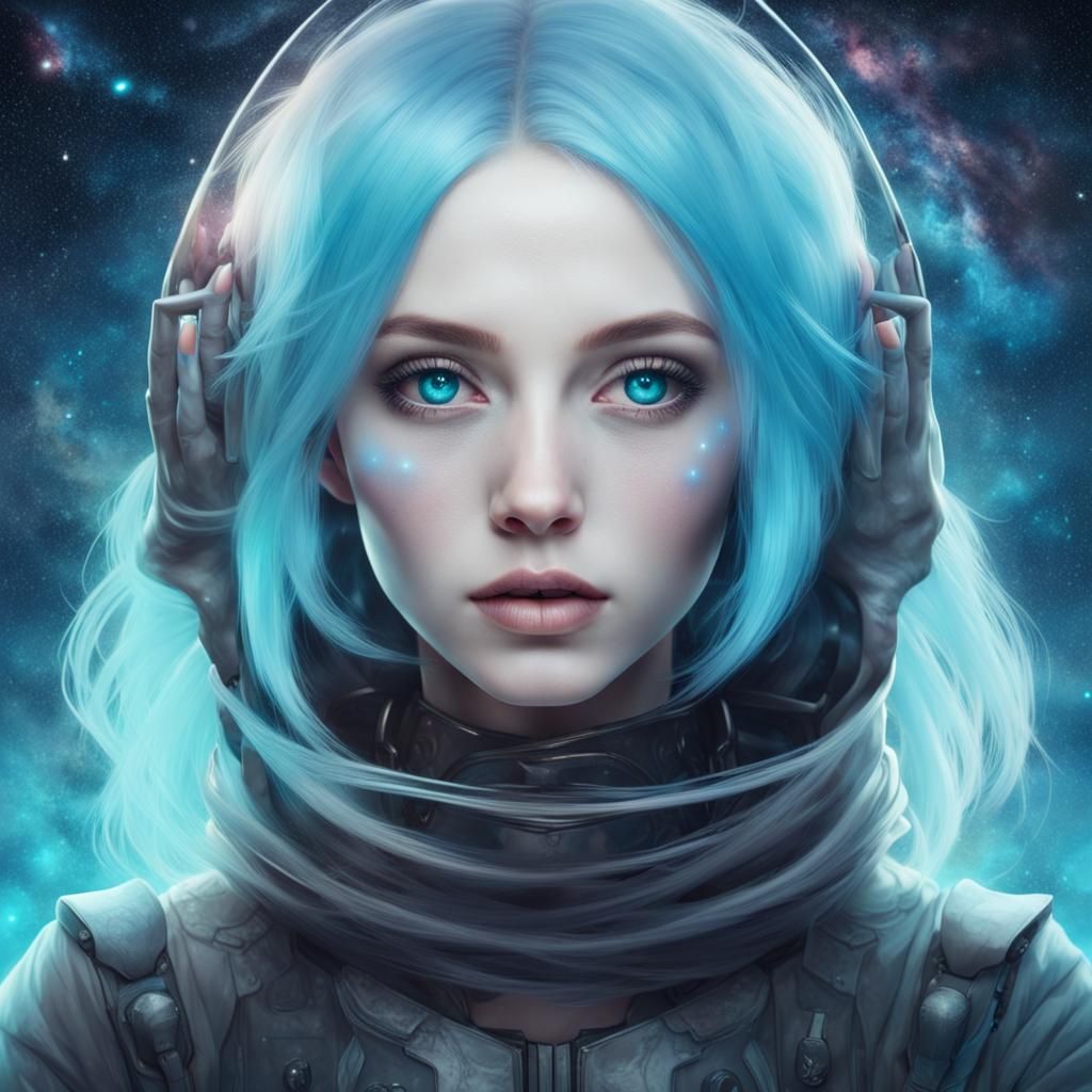 Enchanting Galactic Girl Portrait in Space