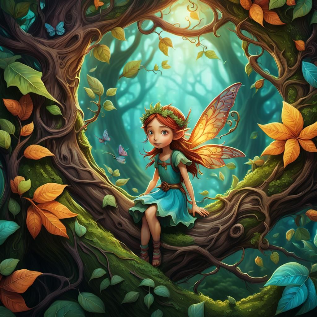 Mischievous Fairy in Enchanted Forest: Fantasy Art