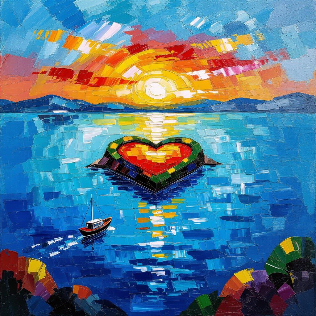 Heart Island Boat Trip in Expressionist Style