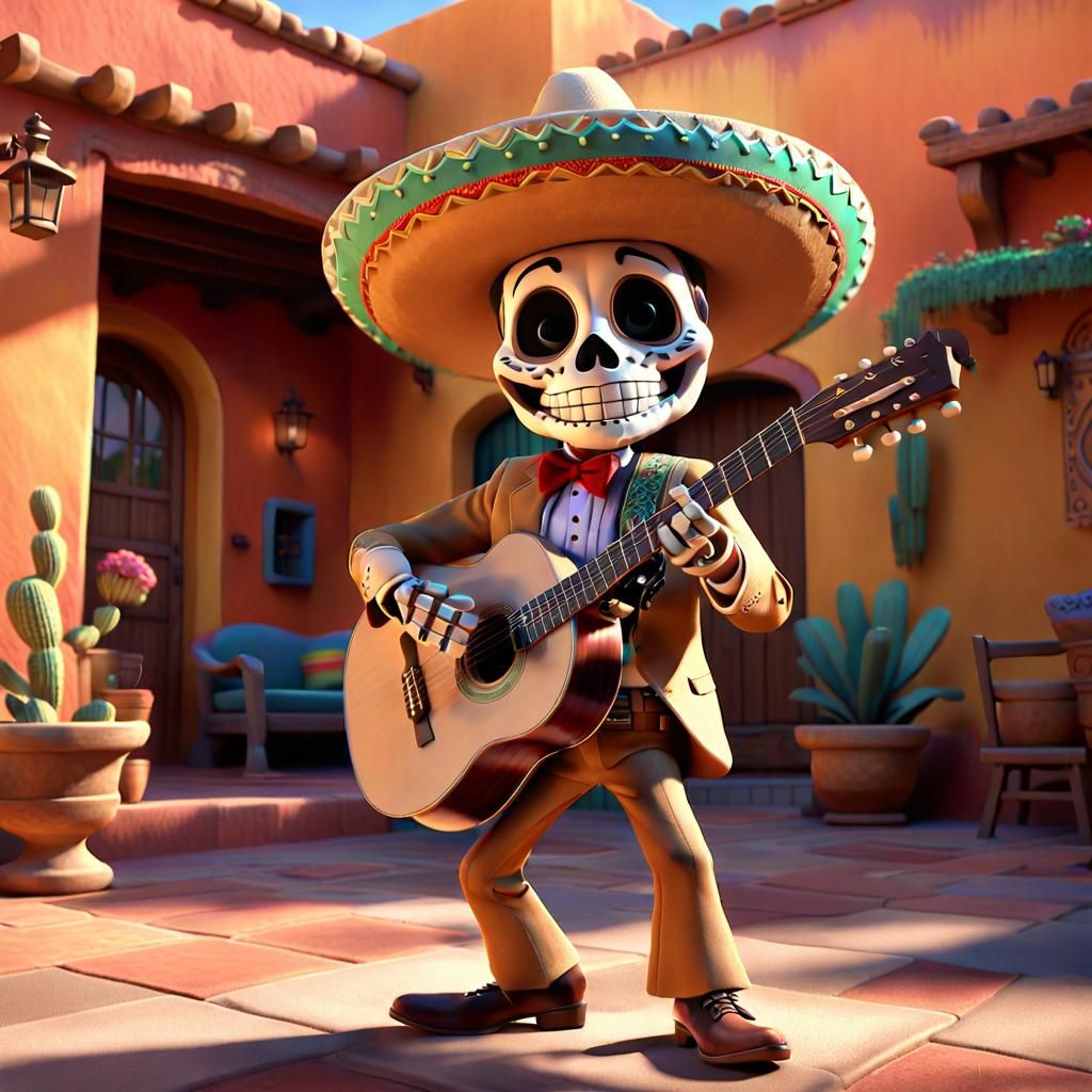 Mariachi Guitar Player in Animated 3D Style
