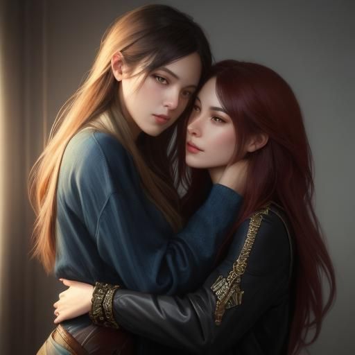 Portrait of Two Young Women in Love
