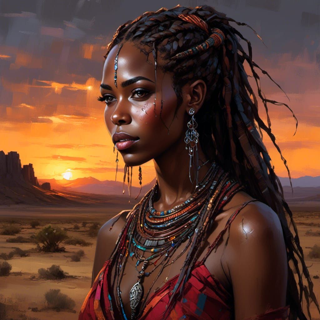 Drow Elf Beauty in Desert Sunset