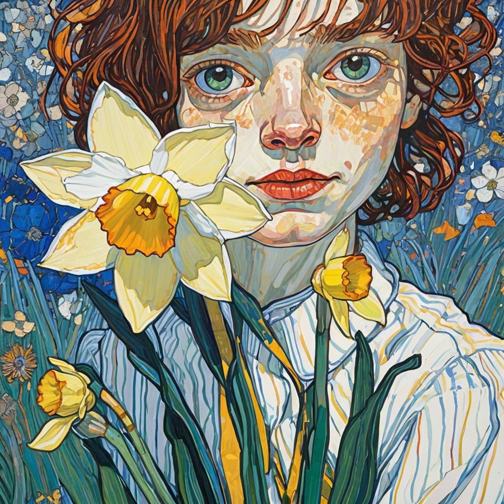 Close-up Daffodil Portrait in Expressive Art Styles