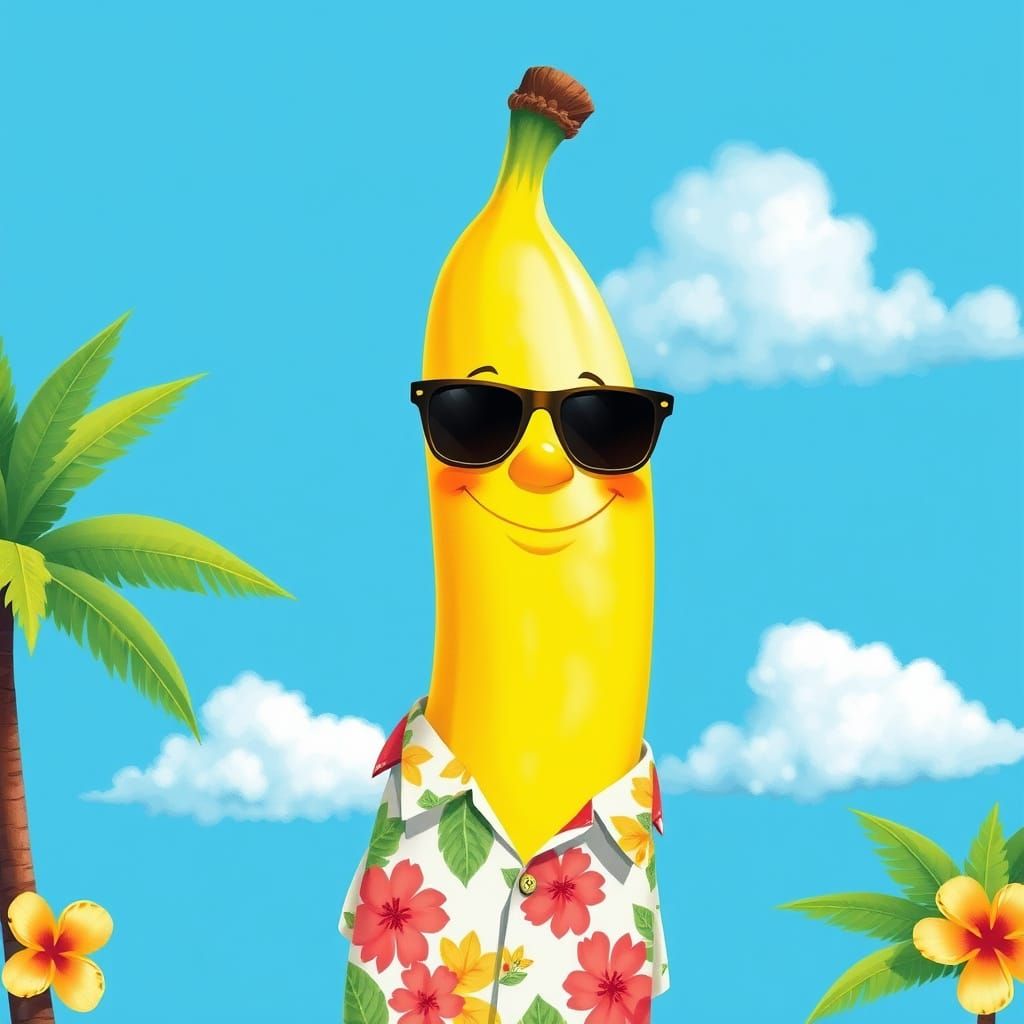 Vibrant Banana Character in Tropical Illustration Style