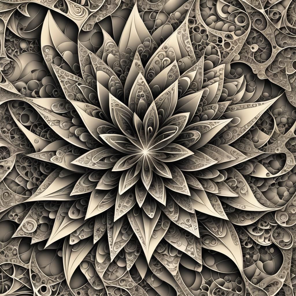 Abstract Vector Fractal with Zentangle Elements