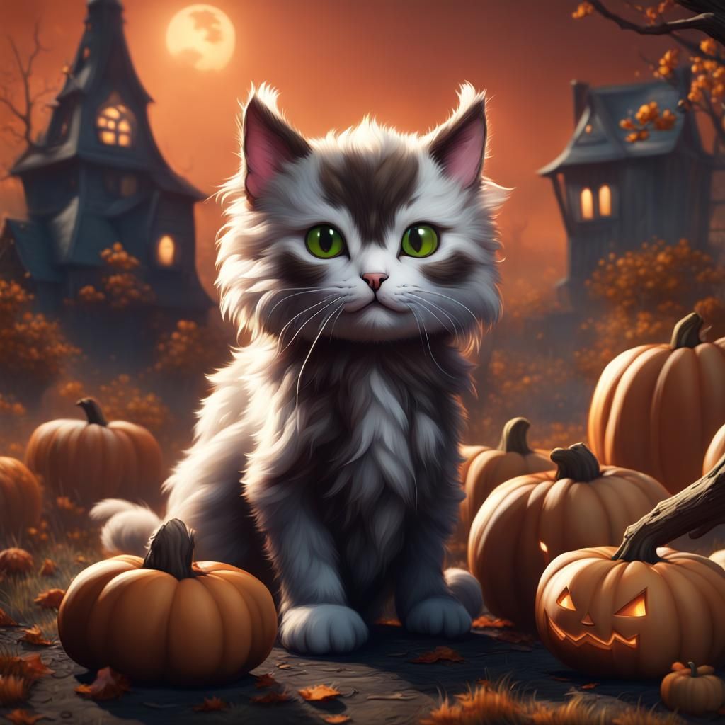 Cute Cats and Lambs Halloween Fantasy Art