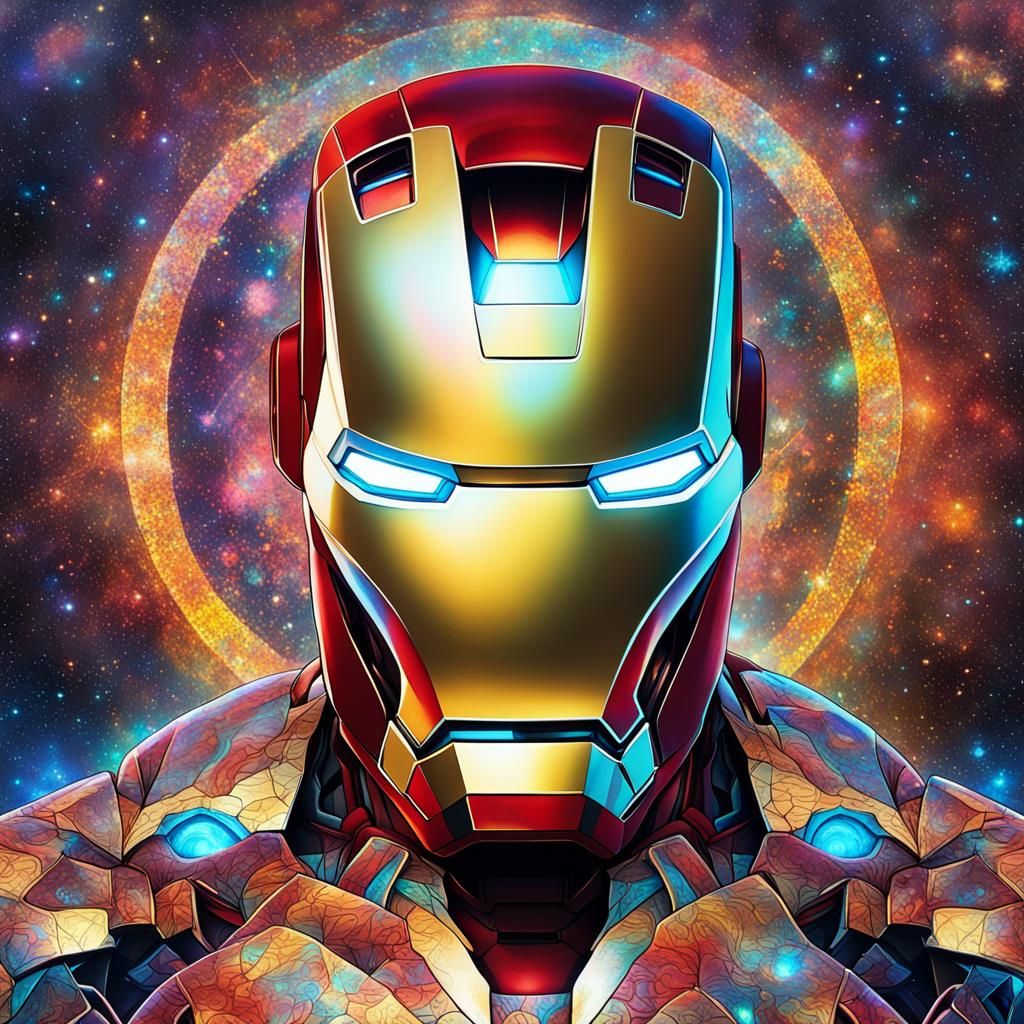 Holographic Iron Man Astral Cosmic Illustration