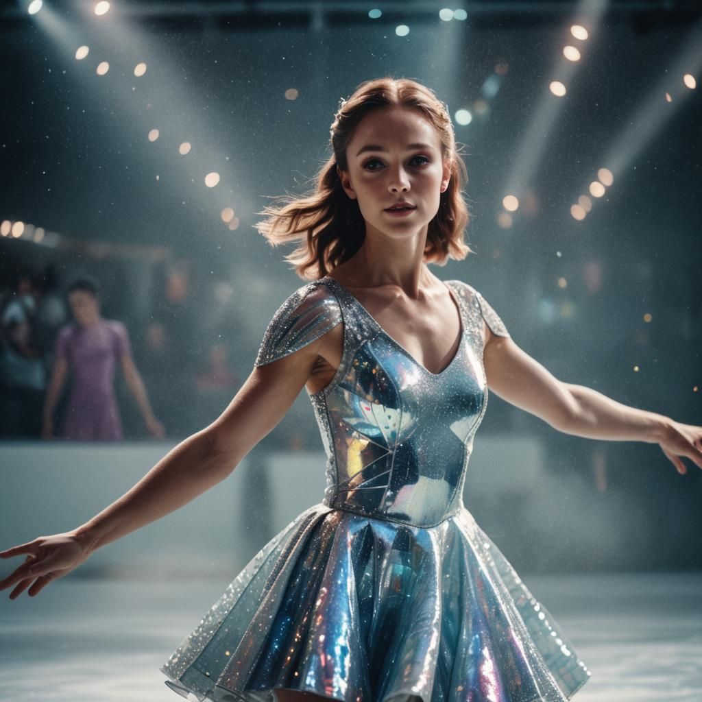 Stunning Figure Skater in Holographic Dress: Film Still