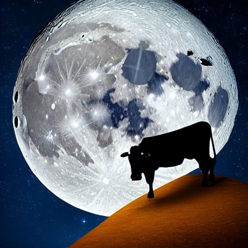 Surreal Cow Jumps Over the Moon in Space
