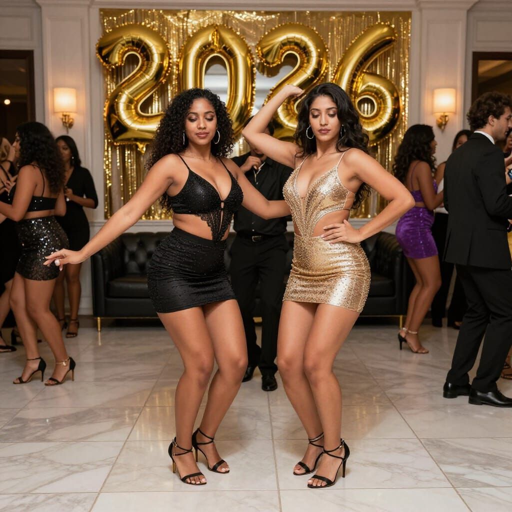 Two Women Dancing at a 2026 New Year's Eve Party