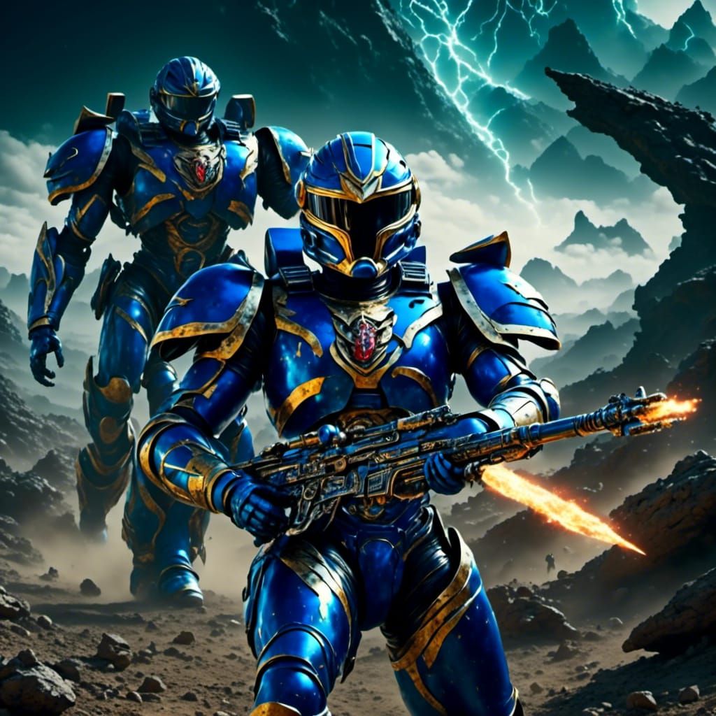 Blue Power Ranger as Space Marine in Warhammer 40K