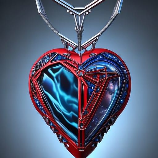 Cybernetic Heart with Romantic Jewelry in 3D