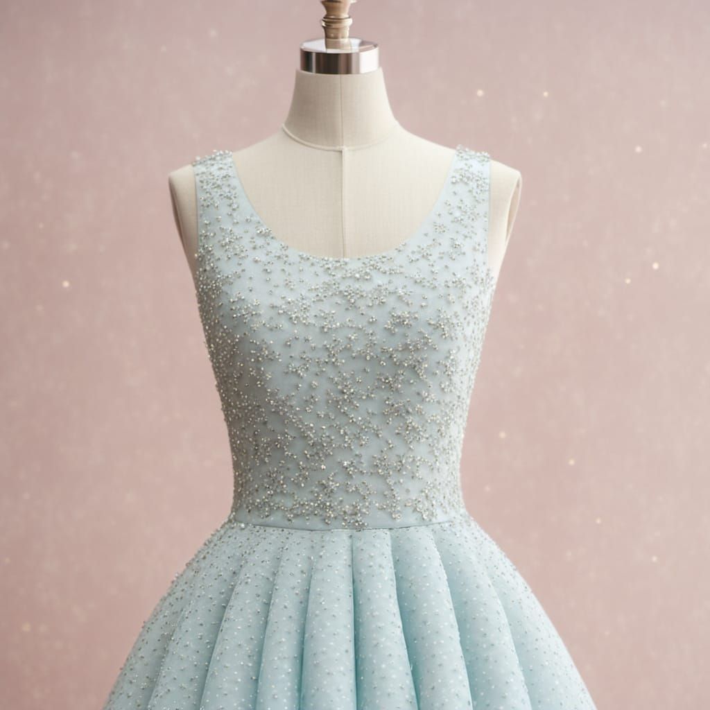 Sparkling Floral Dress on Mannequin: Digital Art