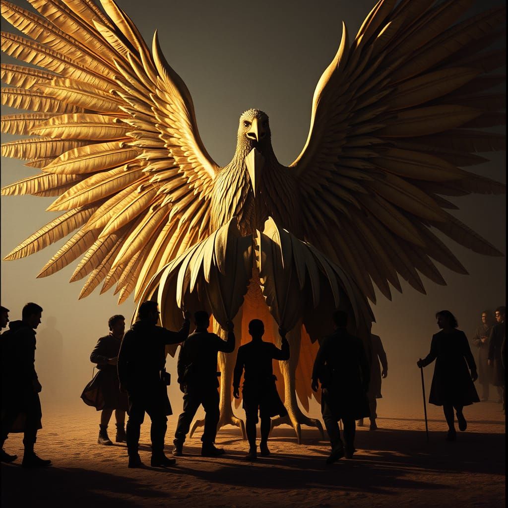 Protective Metallic Garuda in Cinematic Style