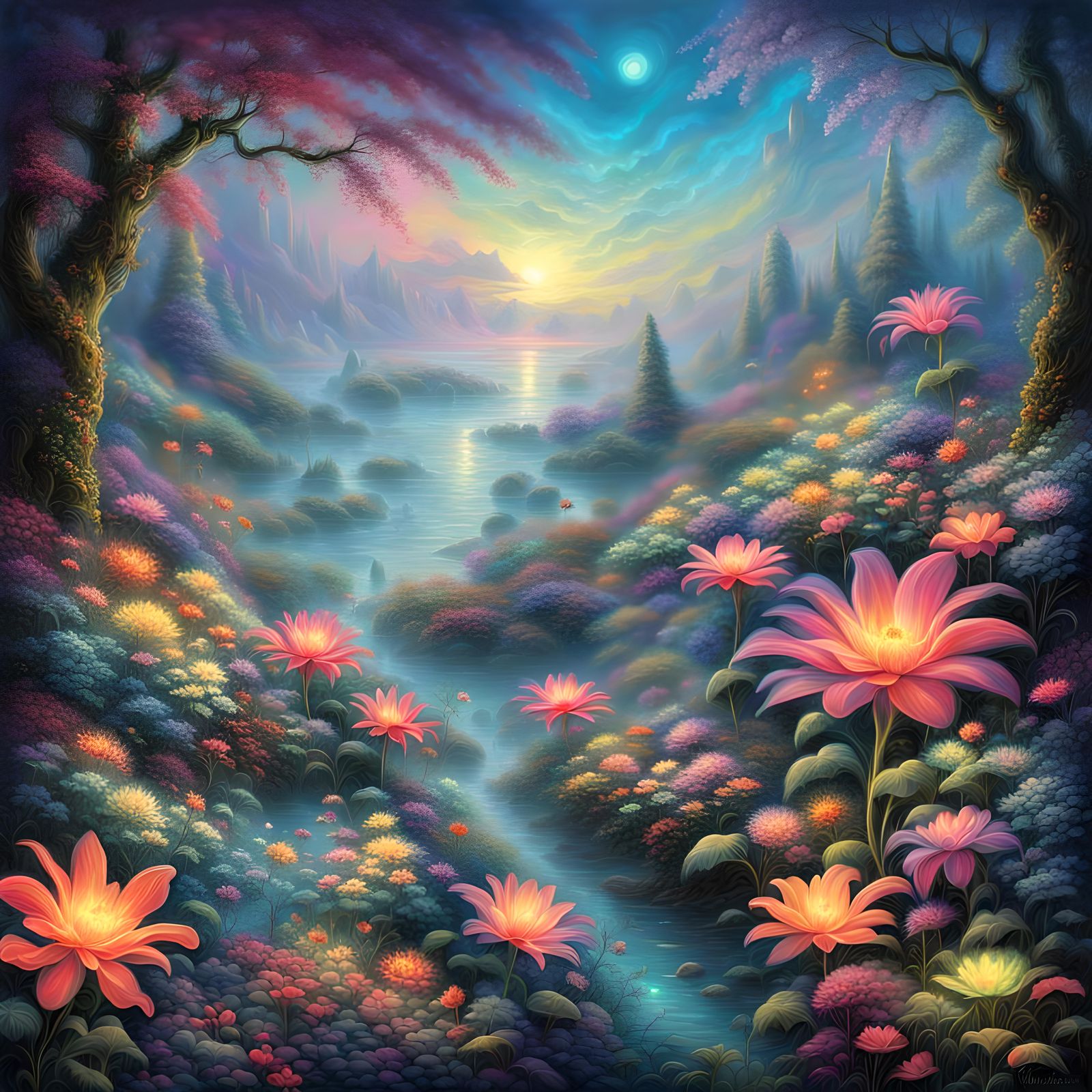 Fluorescent See-Through Flower with Neon Colors