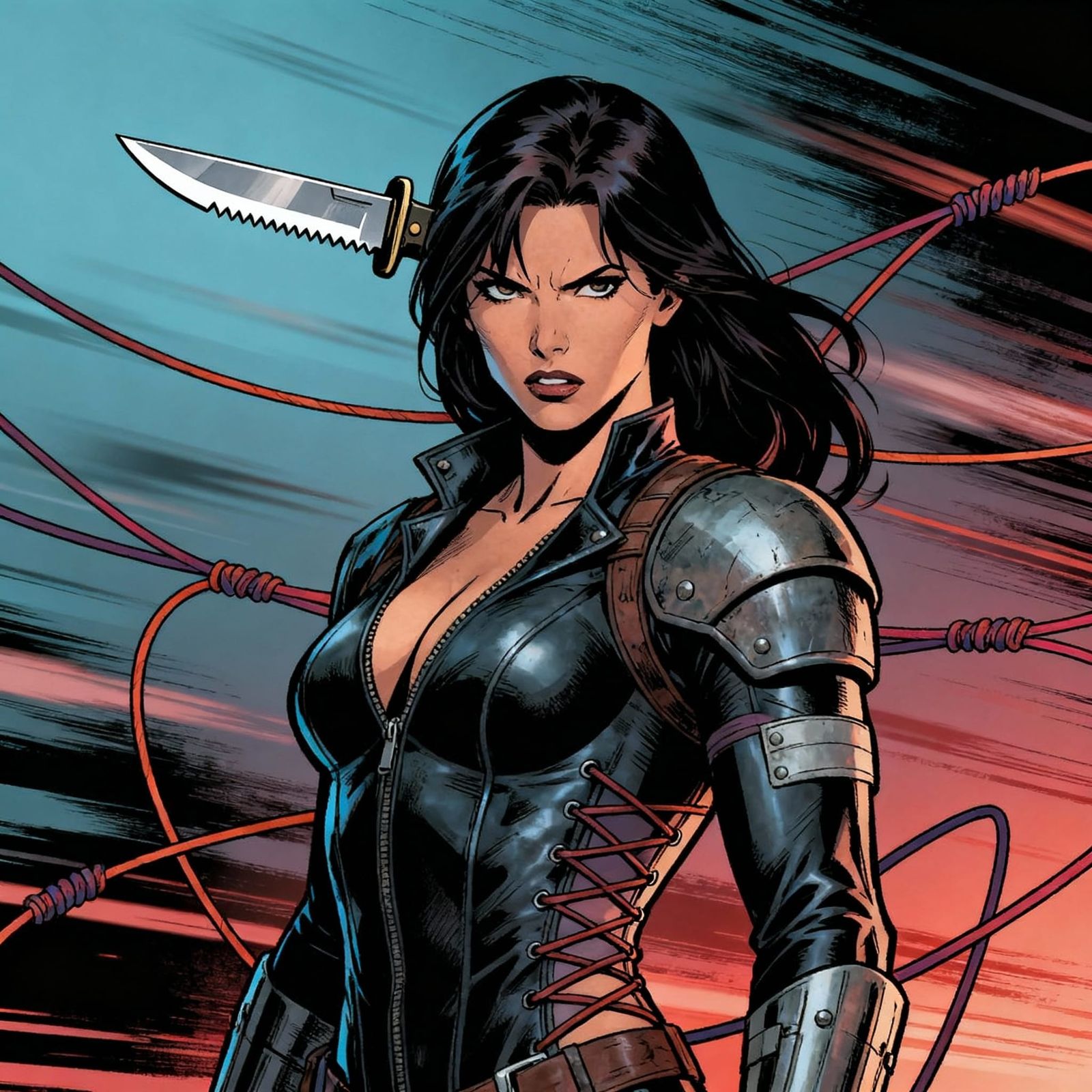 Resilient Warrior with Hovering Blade in Comic Style