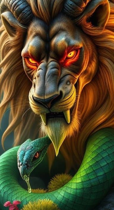 Chimera's Lion Head: Hyper-Realistic Fantasy Art