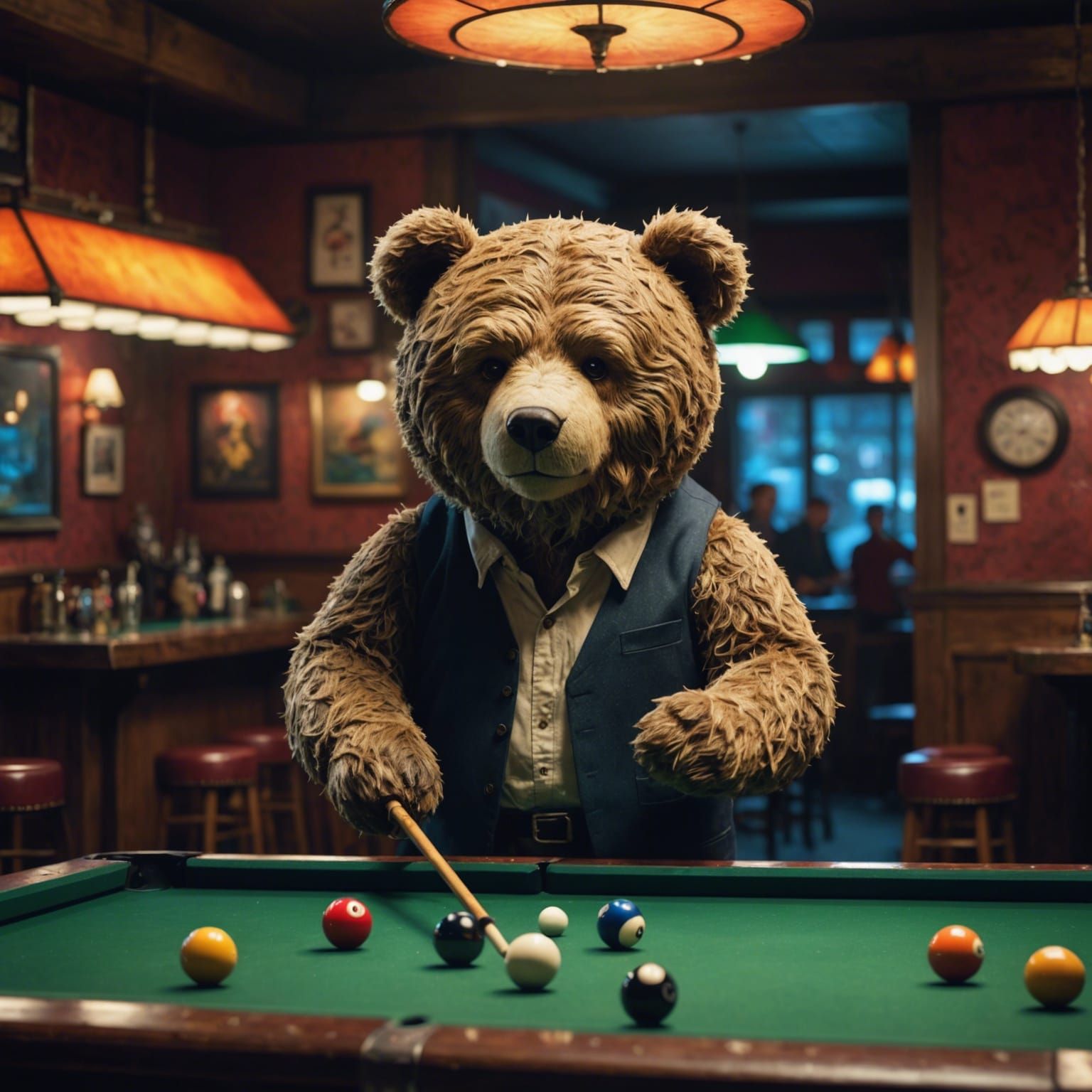 Teddy Bear Hustler at Seedy Bar: Hyperrealistic Splash Art