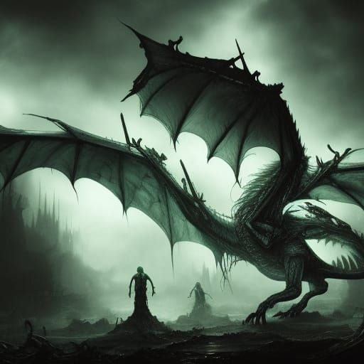 Dread Bone Dragon in Poisonous Graveyard, Dark Fantasy