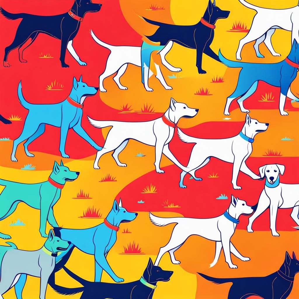Dogs in Meadow: Pop Art Digital Illustration