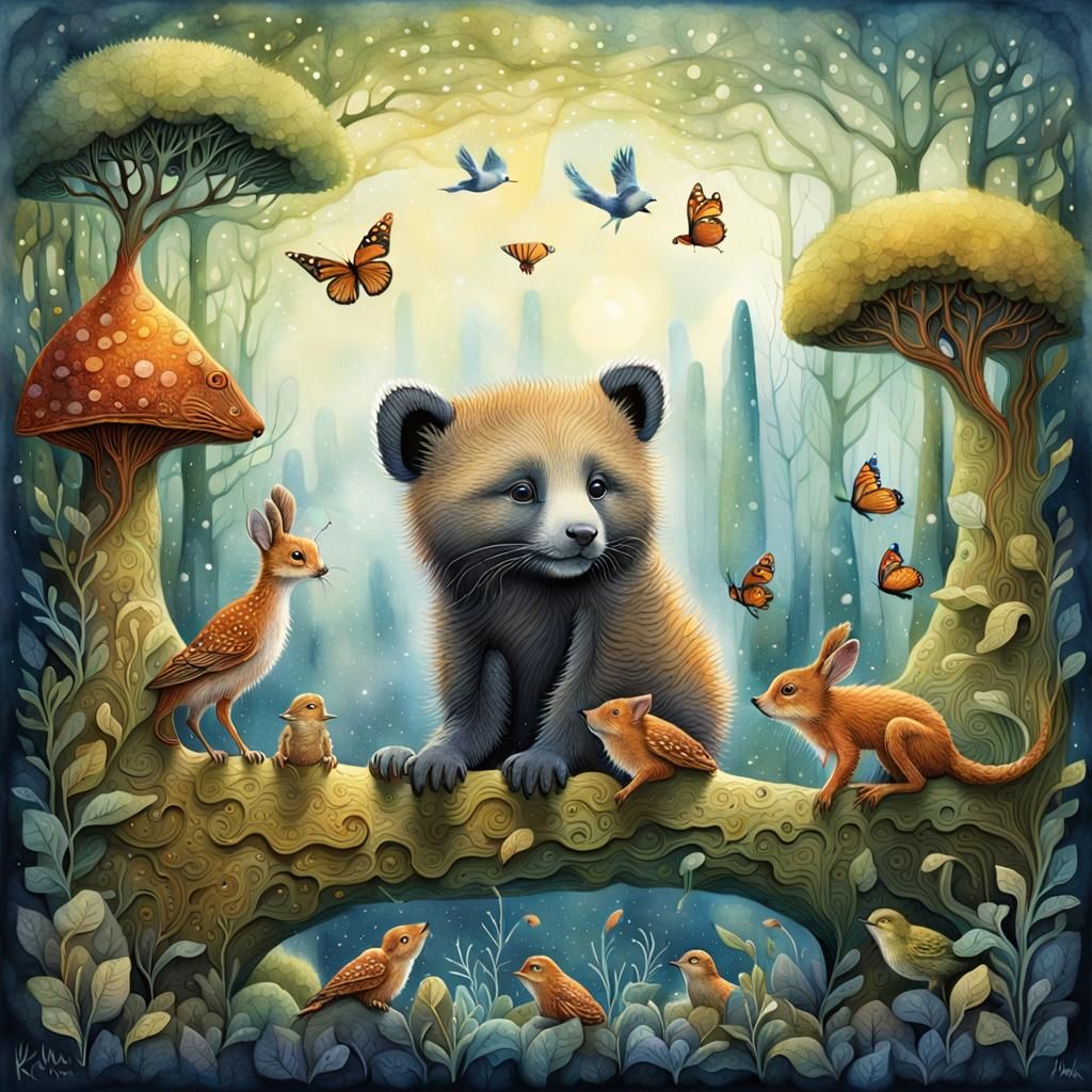 Enchanting Baby Animal Interactions in Magic Realism
