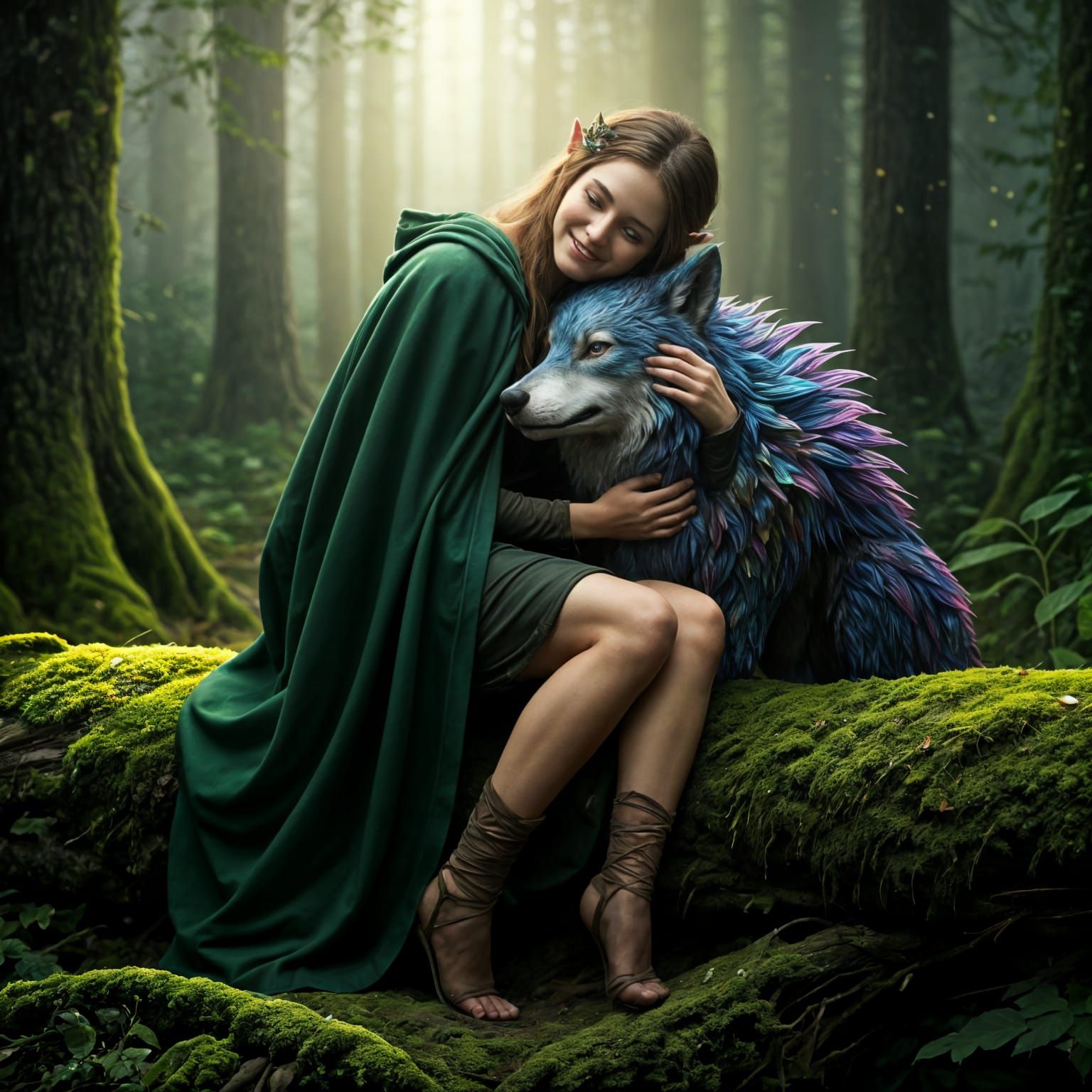 Fairy-Druid Petting Beast in Misty Forest