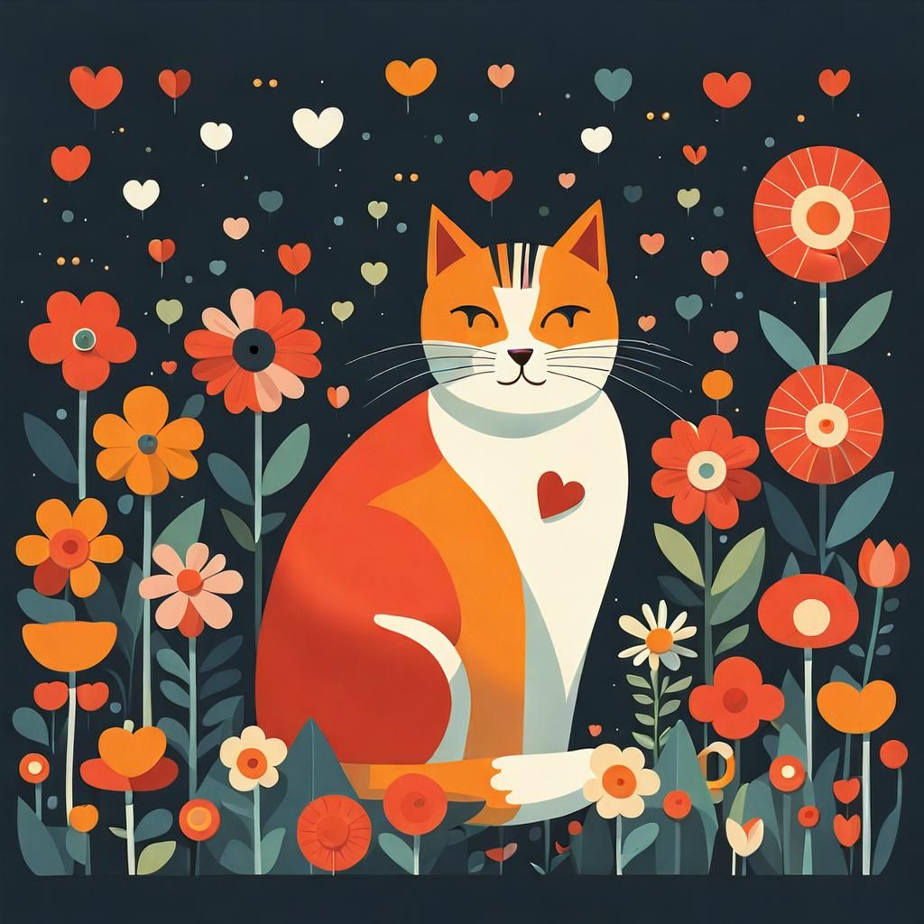 Cat on Pillow in Emiliano Ponzi Style