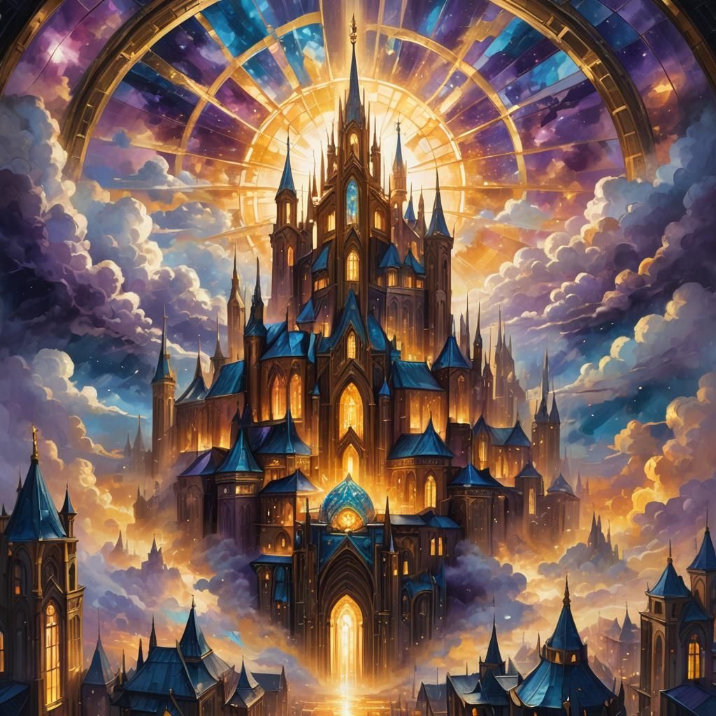 Golden City in the Clouds: A Surreal Concept
