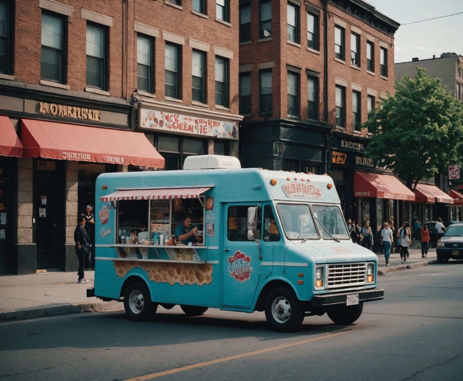 Ice cream truck on a city street