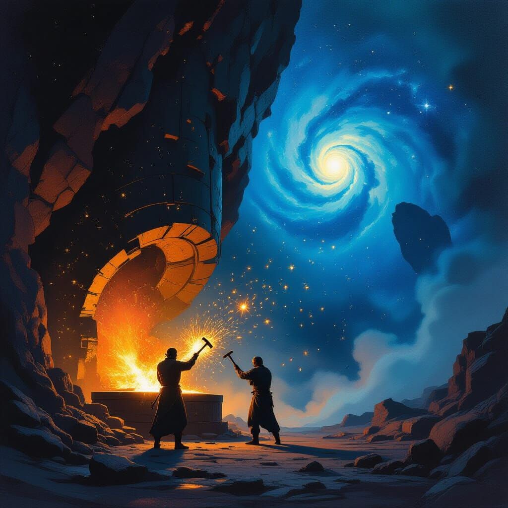 Cosmic Blacksmith Forging a Star on Asteroid Workshop
