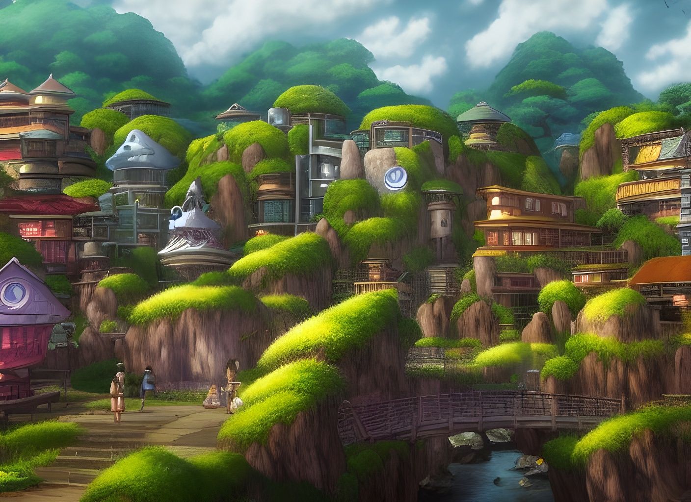 Hidden Village Fantasy Landscape in High Definition