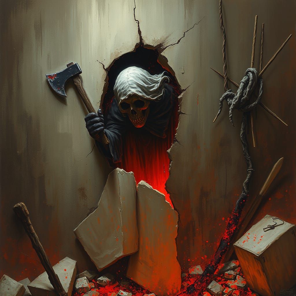 Ghost Breaks Through Wall with Axe in Hand