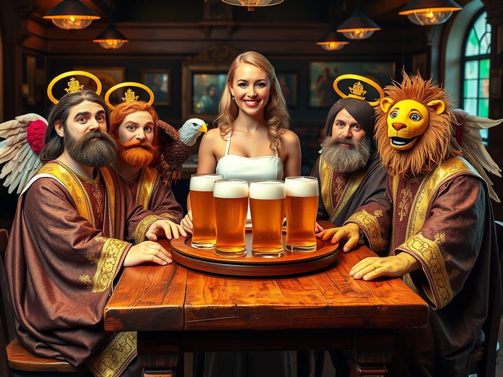 Evangelists Gather for Joyful Portrait in Biblical Attire