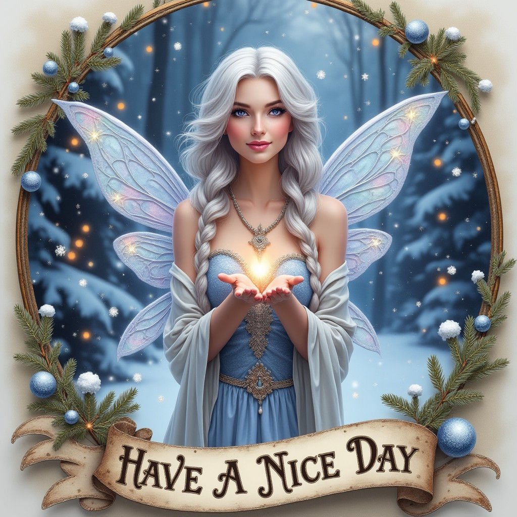 Winter Fairy in Enchanted Garden with Magical Border