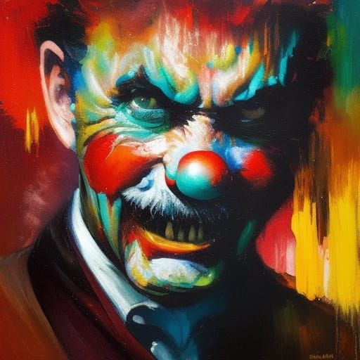Sinister Clown in Neo-Impressionist Oil Painting
