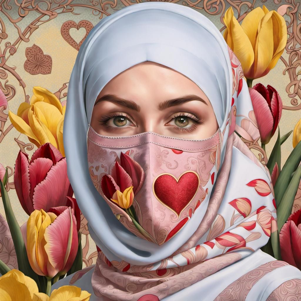 Scandinavian Woman with Flowers in Art Nouveau Style