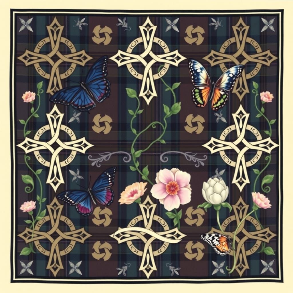 Traditional Celtic-Inspired Fabric Tile with Celtic Crosses ...