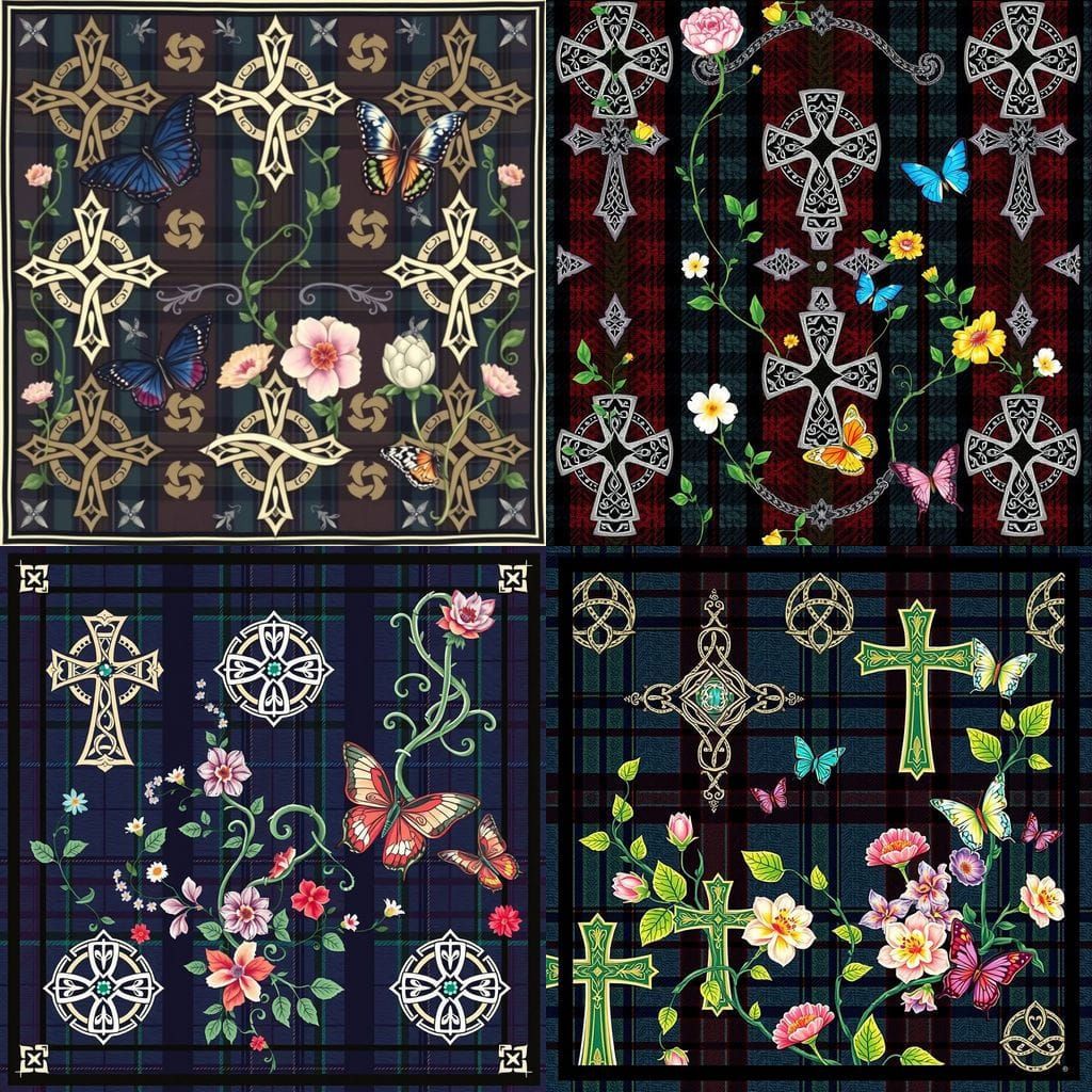 Traditional Celtic-Inspired Fabric Tile with Ornate Celtic C...