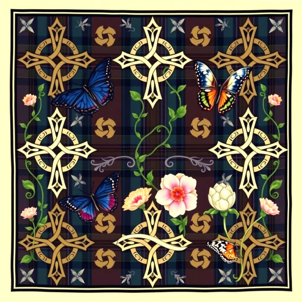 Traditional Celtic Inspired Fabric Tile with Celtic Crosses ...