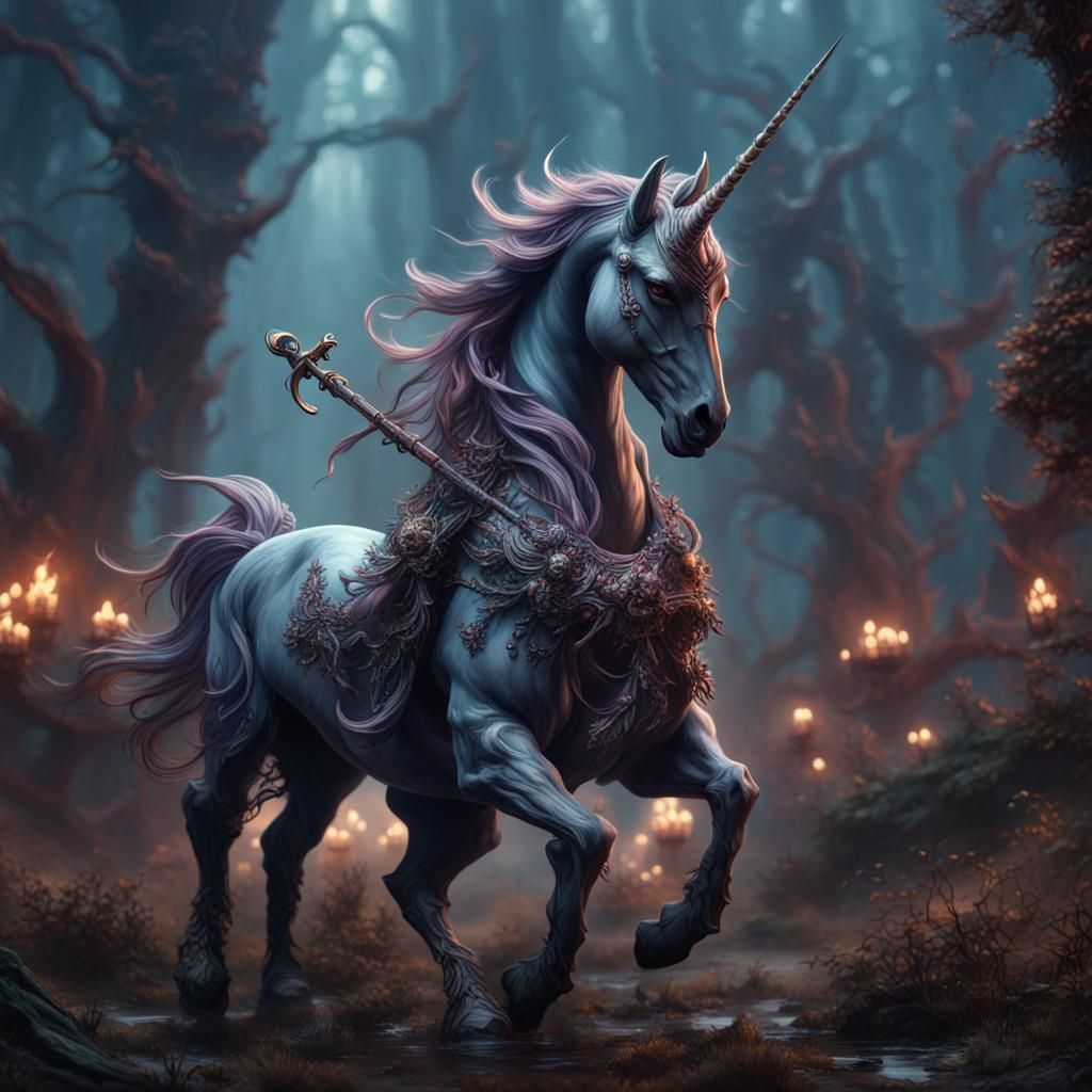 Fantastical Death Unicorn in Detailed Matte Painting