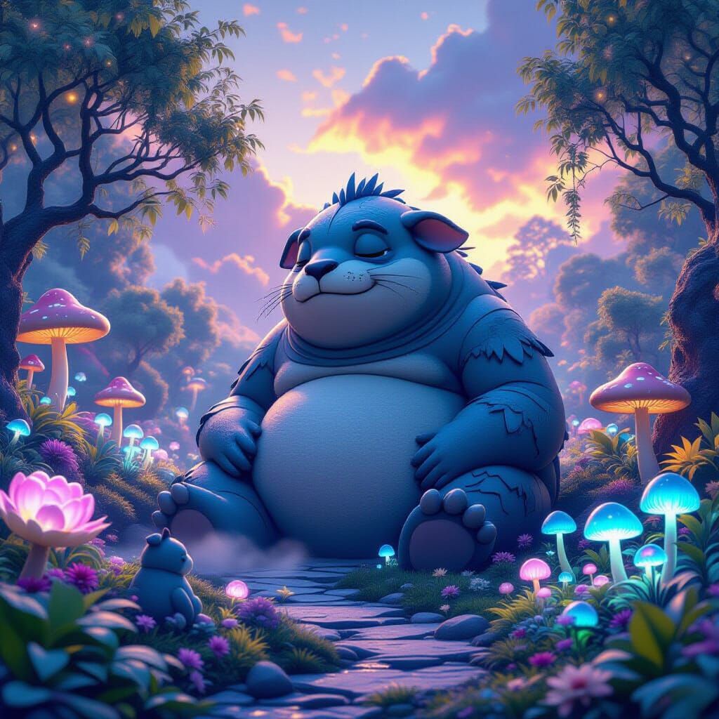 Mystical Garden Giant Labubu Creature in 3D