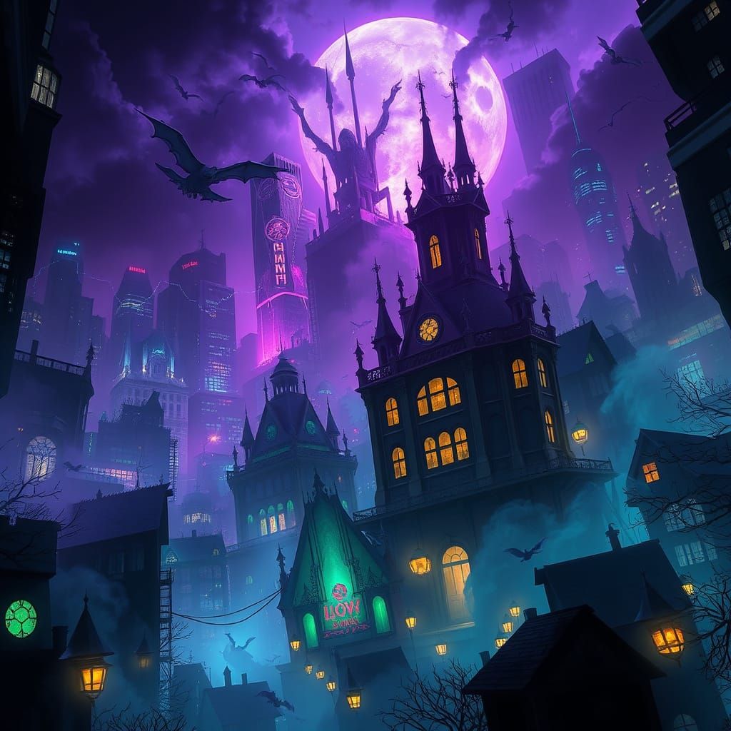 Halloween Cityscape with Eerie Spirits